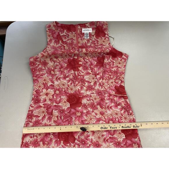 Vtg Y2K Studio I Dress Womens 14 Pink Retro Garden Floral Sundress Midi Romantic - Picture 9 of 12